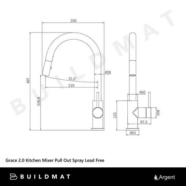 Argent Grace 2.0 Kitchen Mixer Pull Out Spray Chrome Lead Free