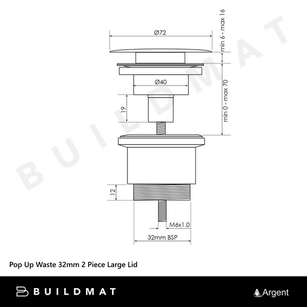 Argent Pop Up Waste 32mm 2 Piece Large Lid Chrome