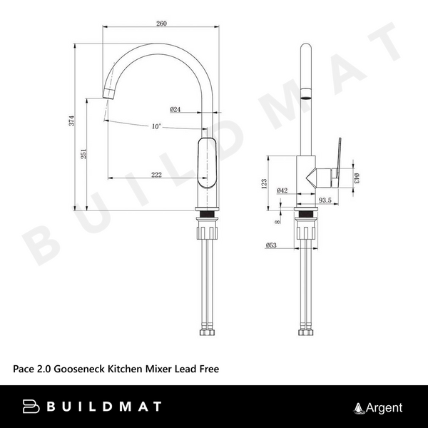 Argent Pace 2.0 Gooseneck Kitchen Mixer Chrome Lead Free