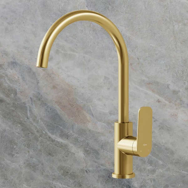 Argent Pace 2.0 Gooseneck Kitchen Mixer Brushed Gold Lead Free