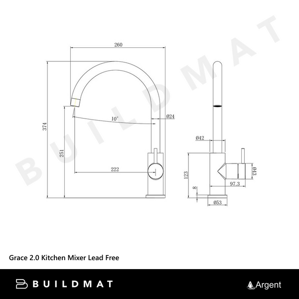 Argent Grace 2.0 Kitchen Mixer Brushed Nickel Lead Free