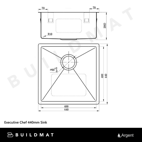 Argent Executive Chef 440mm Sink Stainless Steel