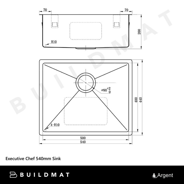 Argent Executive Chef 540mm Sink Stainless Steel