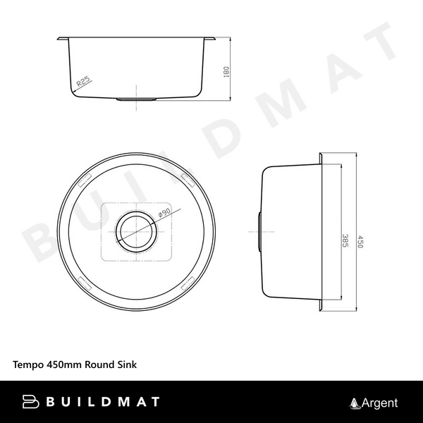 Argent Tempo 450mm Round Sink Stainless Steel