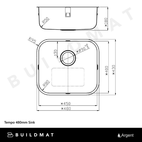 Argent Tempo 480mm Sink Stainless Steel