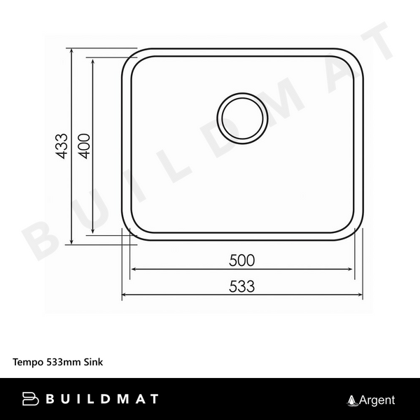 Argent Tempo 533mm Sink Stainless Steel