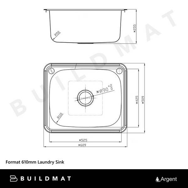 Argent Format 610mm Laundry Sink Stainless Steel