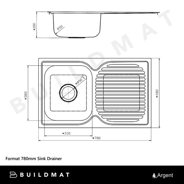 Argent Format 780mm Sink with Right Hand Drainboard Stainless Steel