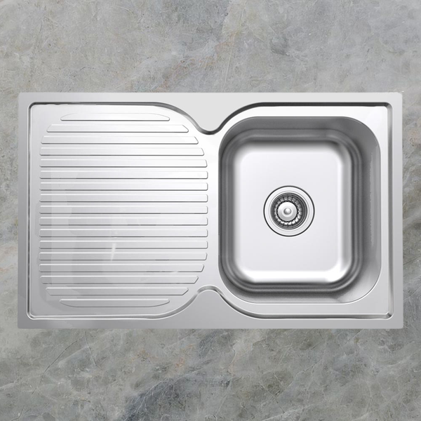 Argent Format 780mm Sink with Left Hand Drainboard 1 Tap Hole Stainless Steel