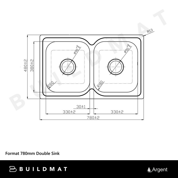 Argent Format 780mm Double Sink Stainless Steel