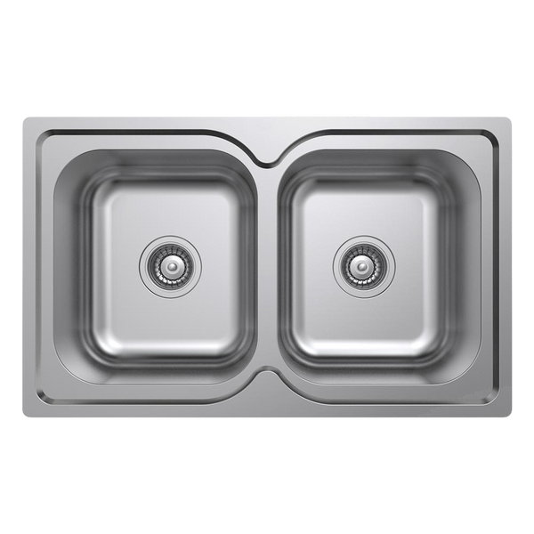 Argent Format 780mm Double Sink 1 Tap Hole Stainless Steel
