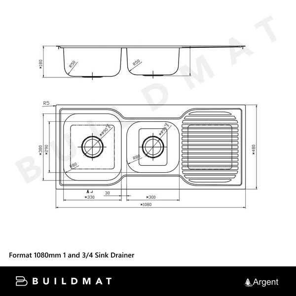 Argent Format 1080mm 1 and 3/4 Sink with Right Hand Drainboard Stainless Steel