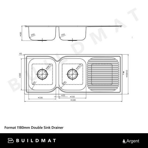 Argent Format 1180mm Double Sink with Right Hand Drainboard Stainless Steel