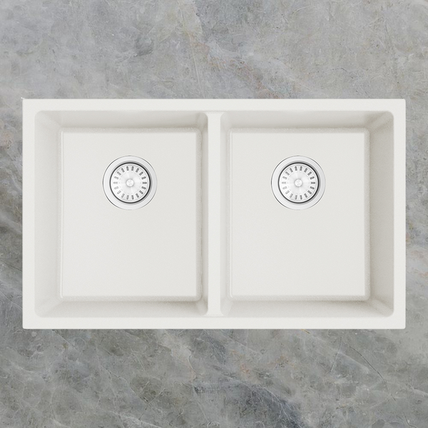 Argent Grace 760mm Double Bowl Granite Sink White