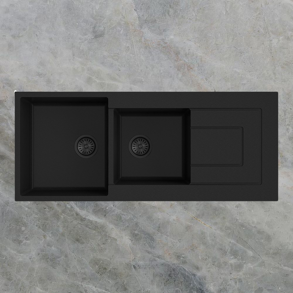 Argent Grace 1160mm 1 and 3/4 Granite Sink with Right Hand Drainboard Matte Black