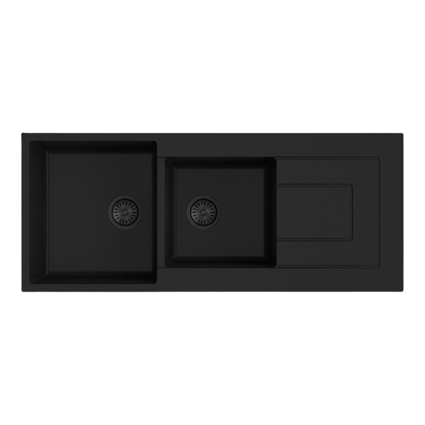 Argent Grace 1160mm 1 and 3/4 Granite Sink with Right Hand Drainboard Matte Black