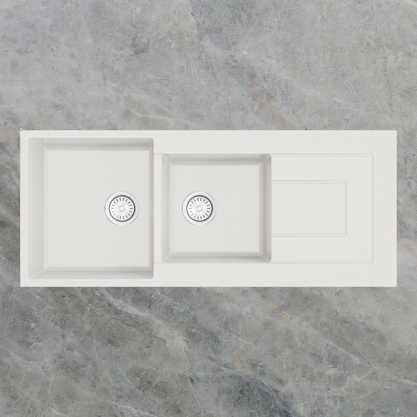 Argent Grace 1160mm 1 and 3/4 Granite Sink with Right Hand Drainboard White