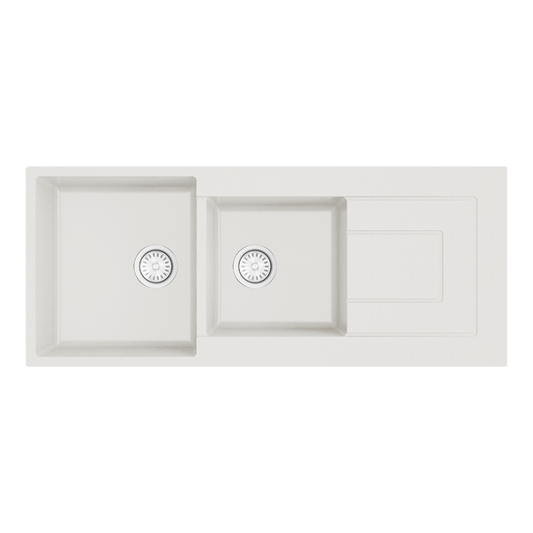 Argent Grace 1160mm 1 and 3/4 Granite Sink with Right Hand Drainboard White