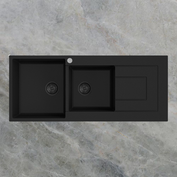Argent Grace 1160mm 1 and 3/4 Granite Sink with Right Hand Drainboard 1 Tap Hole Matte Black