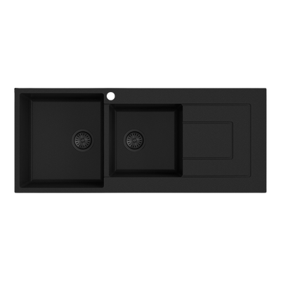 Argent Grace 1160mm 1 and 3/4 Granite Sink with Right Hand Drainboard 1 Tap Hole Matte Black