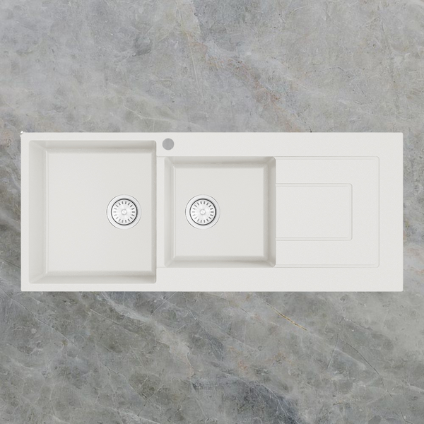 Argent Grace 1160mm 1 and 3/4 Granite Sink with Right Hand Drainboard 1 Tap Hole White