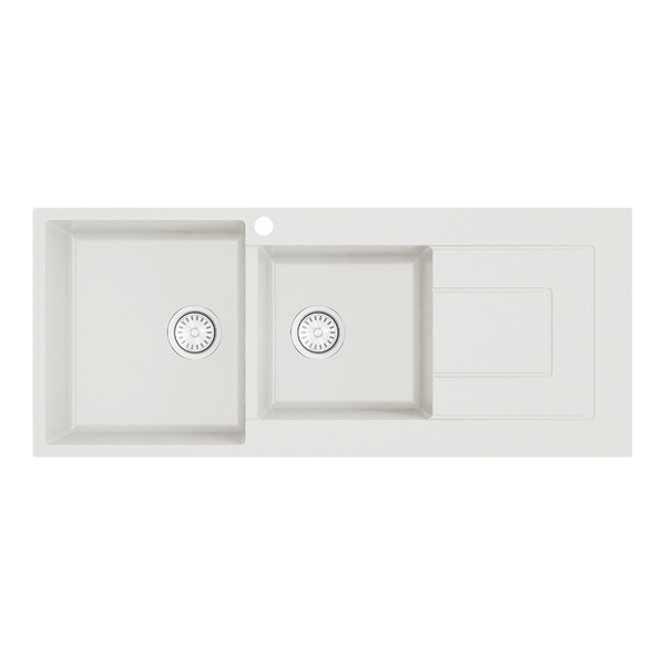 Argent Grace 1160mm 1 and 3/4 Granite Sink with Right Hand Drainboard 1 Tap Hole White