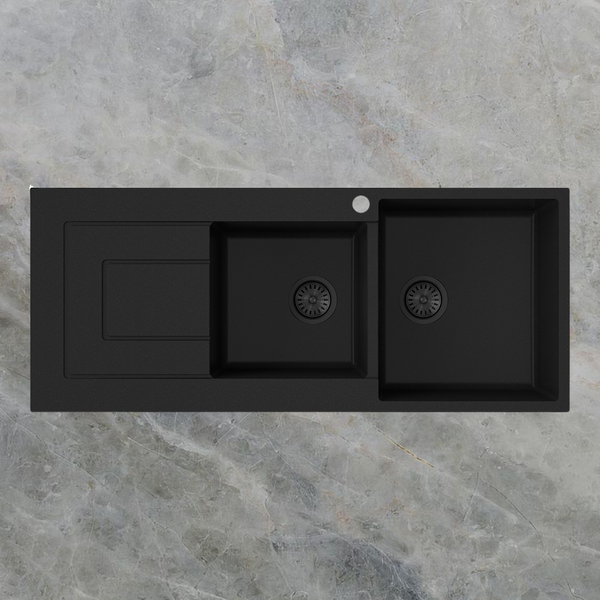 Argent Grace 1160mm 1 and 3/4 Granite Sink with Left Hand Drainboard 1 Tap Hole Matte Black