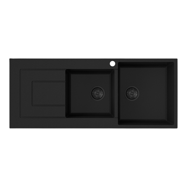 Argent Grace 1160mm 1 and 3/4 Granite Sink with Left Hand Drainboard 1 Tap Hole Matte Black