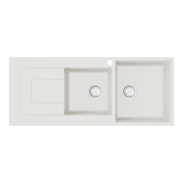 Argent Grace 1160mm 1 and 3/4 Granite Sink with Left Hand Drainboard 1 Tap Hole White