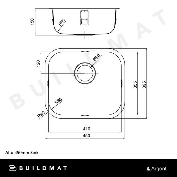 Argent Alto 450mm Sink Stainless Steel