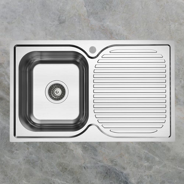 Argent Alto 780mm Sink with Right Hand Drainboard 1 Tap Hole Stainless Steel