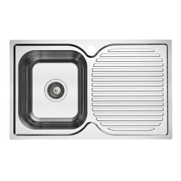 Argent Alto 780mm Sink with Right Hand Drainboard 1 Tap Hole Stainless Steel