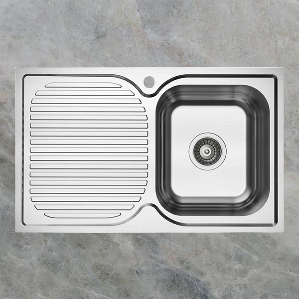 Argent Alto 780mm Sink with Left Hand Drainboard 1 Tap Hole Stainless Steel