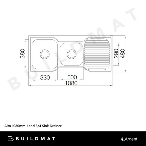 Argent Alto 1080mm 1 and 3/4 Sink with Right Hand Drainboard Stainless Steel