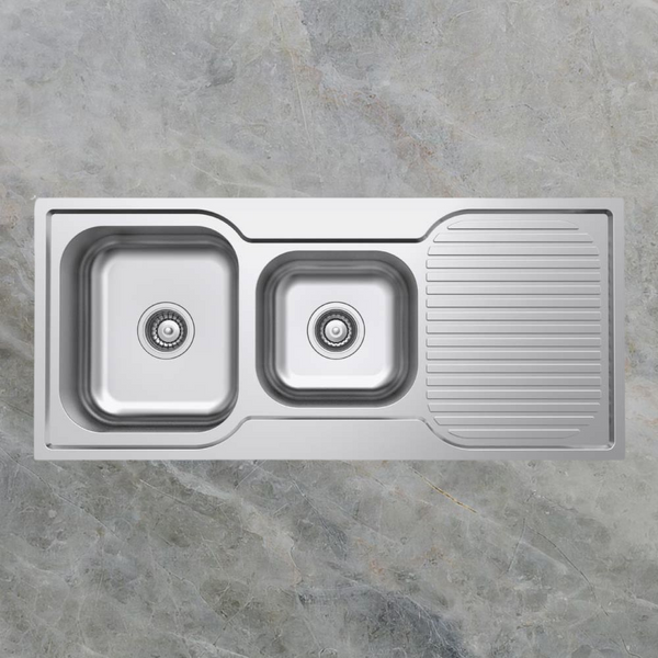 Argent Alto 1080mm 1 and 3/4 Sink with Right Hand Drainboard Stainless Steel