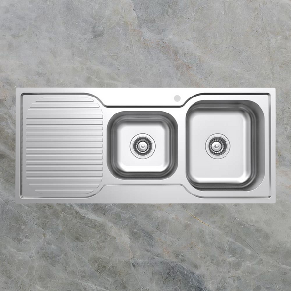 Argent Alto 1080mm 1 and 3/4 Sink with Left Hand Drainboard 1 Tap Hole Stainless Steel