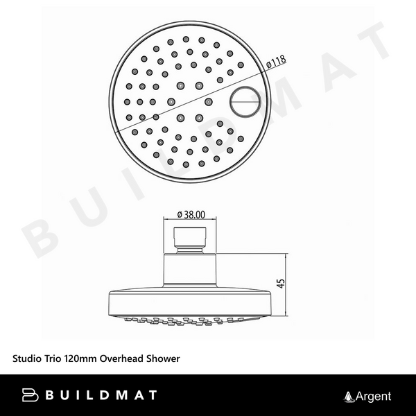 Argent Studio Trio 120mm Overhead Shower Chrome