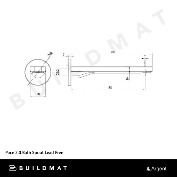 Argent Pace 2.0 Bath Spout Matte Black Lead Free