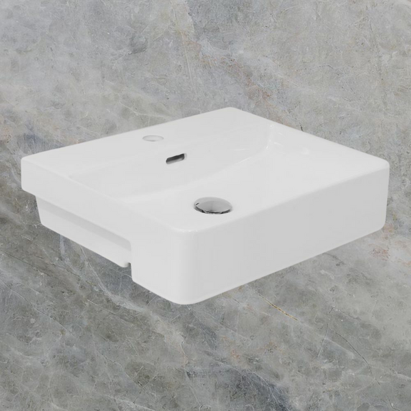 Argent Zen Neu 500mm Rectangular Semi Recessed Basin with Overflow 1 Tap Hole Gloss White