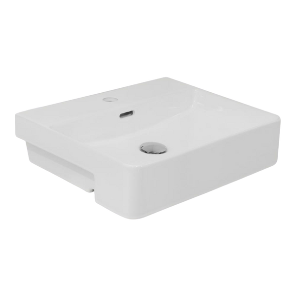 Argent Zen Neu 500mm Rectangular Semi Recessed Basin with Overflow 1 Tap Hole Gloss White