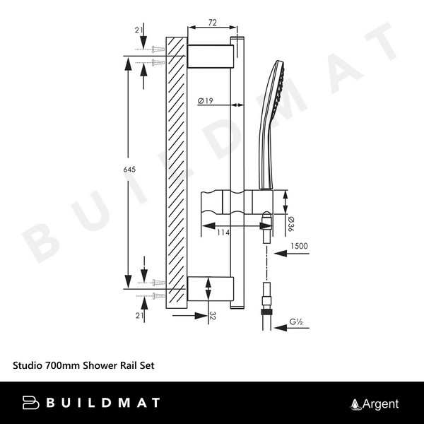 Argent Studio 700mm Shower Rail Set Gunmetal