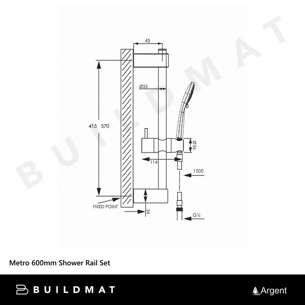 Argent Metro 600mm Shower Rail Set Chrome