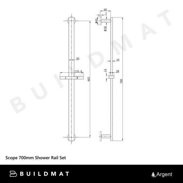 Argent Scope 700mm Shower Rail Set Chrome