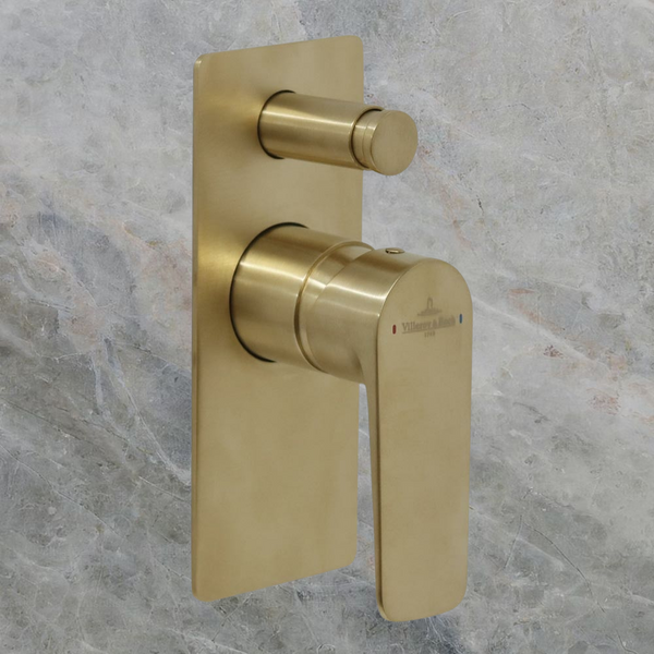 Villeroy & Boch O.Novo Style Rectangular Diverter Mixer Brushed Gold