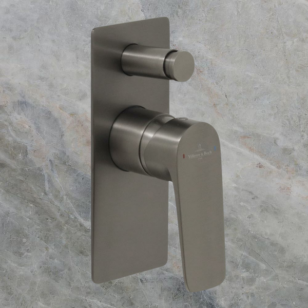 Villeroy & Boch O.Novo Style Rectangular Diverter Mixer Gunmetal