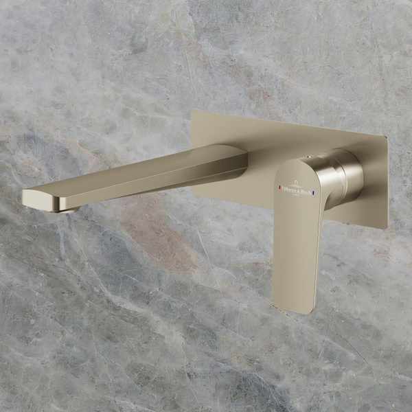 Villeroy & Boch O.Novo Style Rectangular Wall Mounted Basin Mixer Brushed Nickel Lead Free