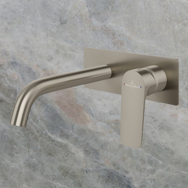 Villeroy & Boch O.Novo Style S Rectangular Wall Mounted Basin Mixer Brushed Nickel Lead Free