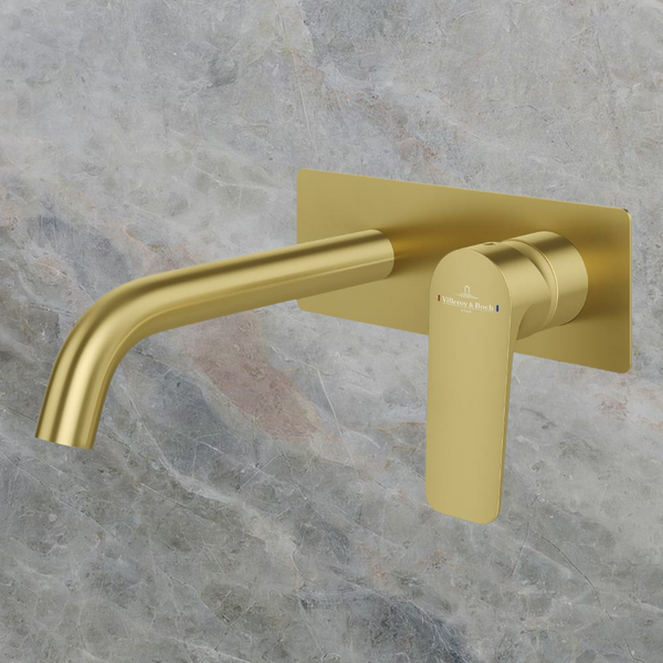 Villeroy & Boch O.Novo Style S Rectangular Wall Mounted Basin Mixer Brushed Gold Lead Free