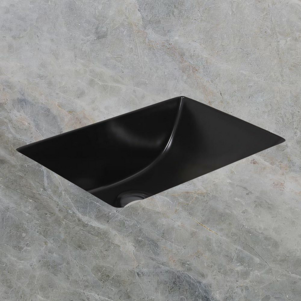 Argent Pace 460mm Rectangular Under Counter Basin with Overflow Matte Black