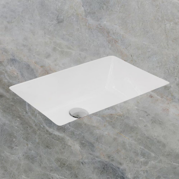 Argent Zen Neu 535mm Rectangular Under Counter Basin with Overflow Gloss White
